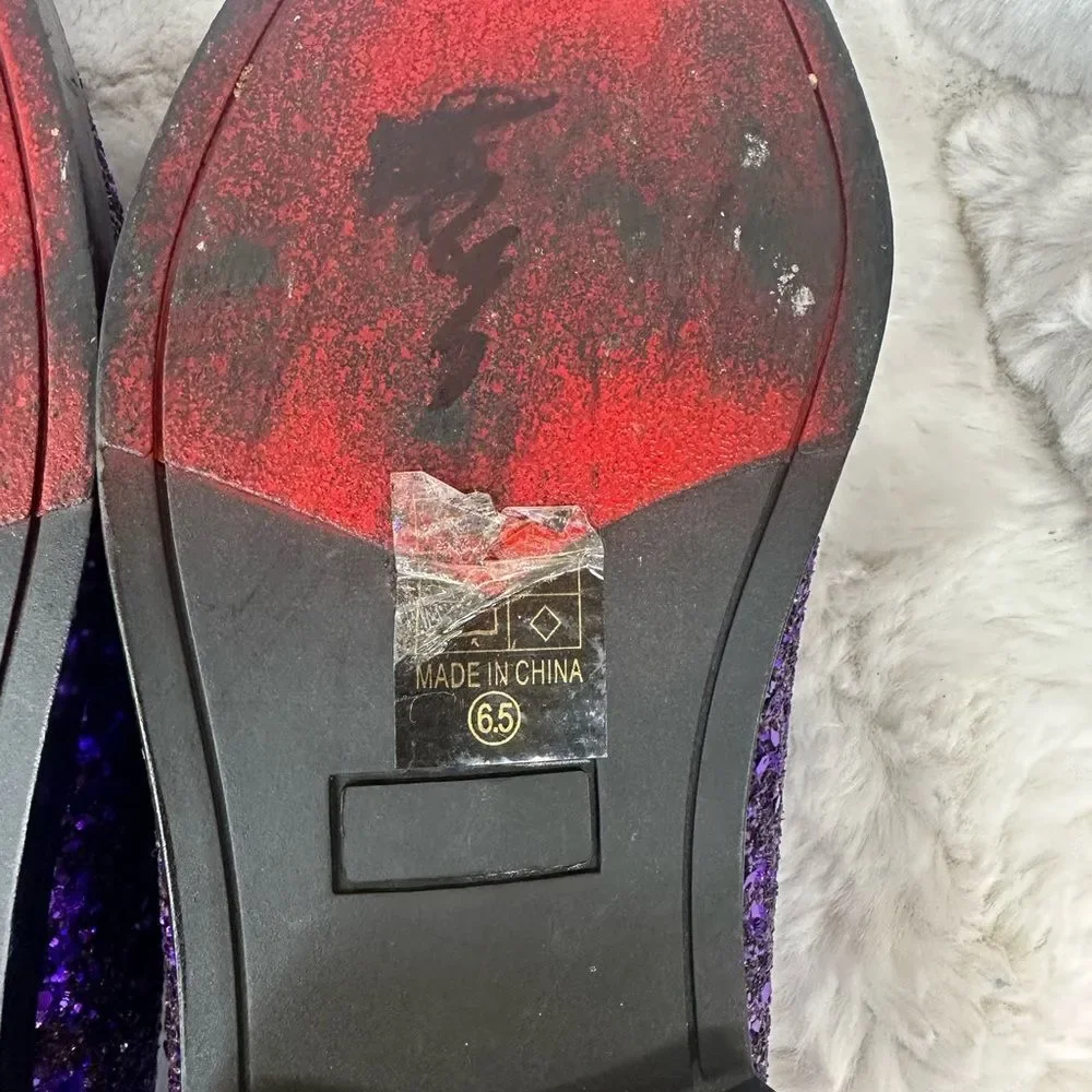 Enzo Romeo Mens Sparko Purple Glitter Slip On Tuxedo Dress Loafers Shoes 6.5